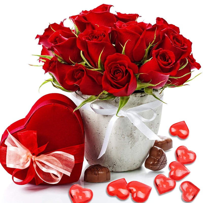Fangoo 220 Pieces Red Acrylic Heart Flat Back Heart Gems for Valentine's Day Decorations, Vase Filler, Table Scatter Decoration, Wedding Decorations,Home Decorations(Bright Red, 1 LB) - Image 4